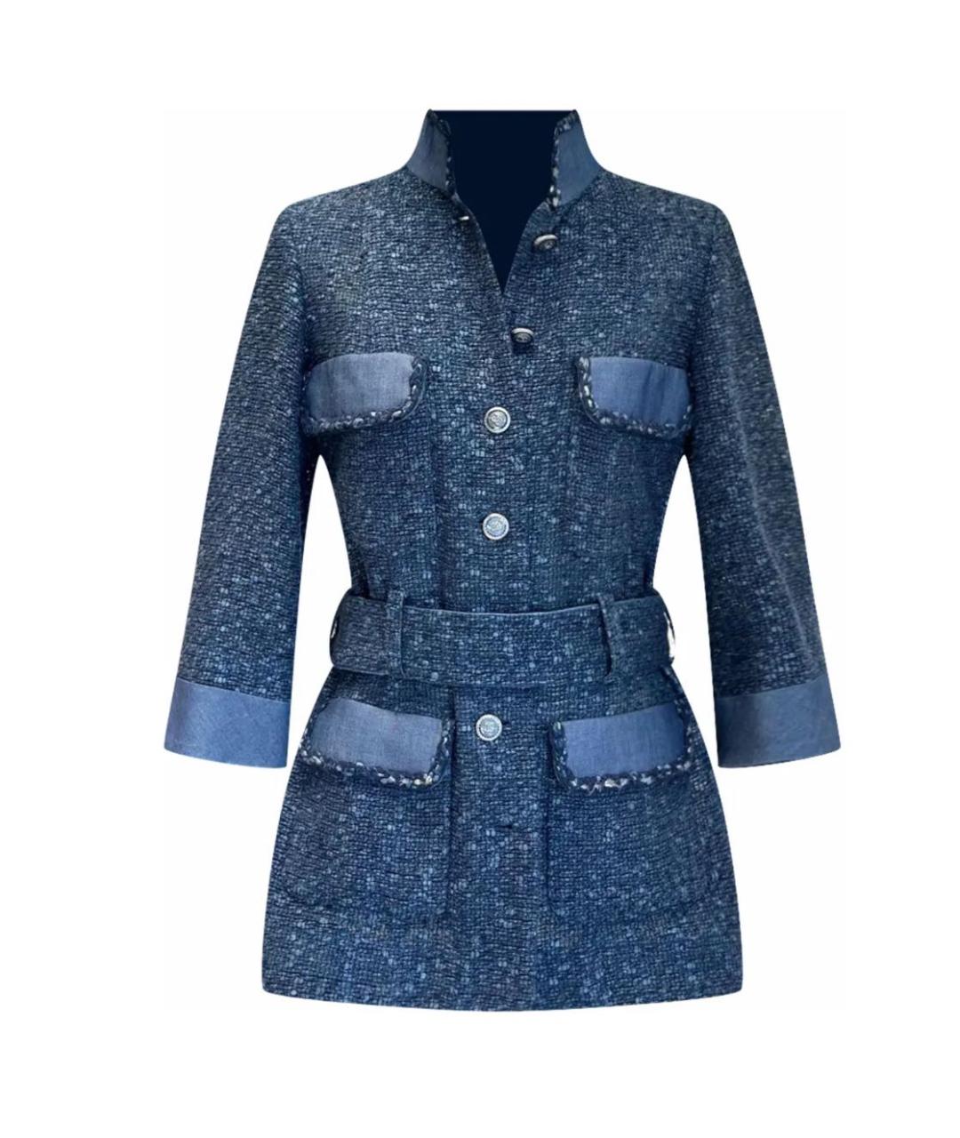 CHANEL Темно-синий твидовый жакет/пиджак, фото 1