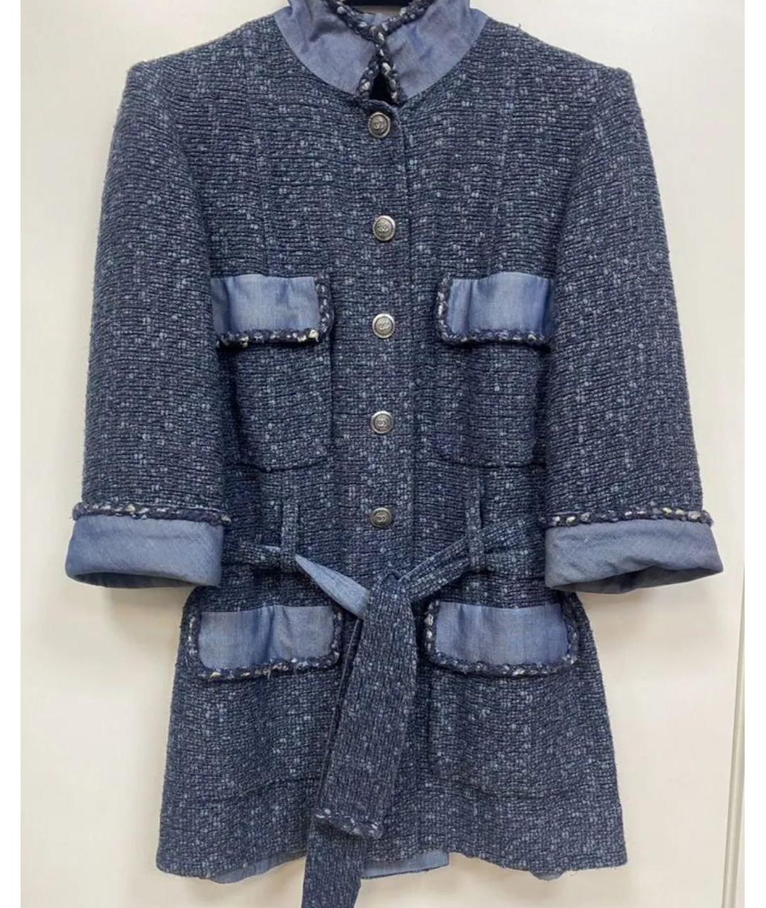 CHANEL Темно-синий твидовый жакет/пиджак, фото 2