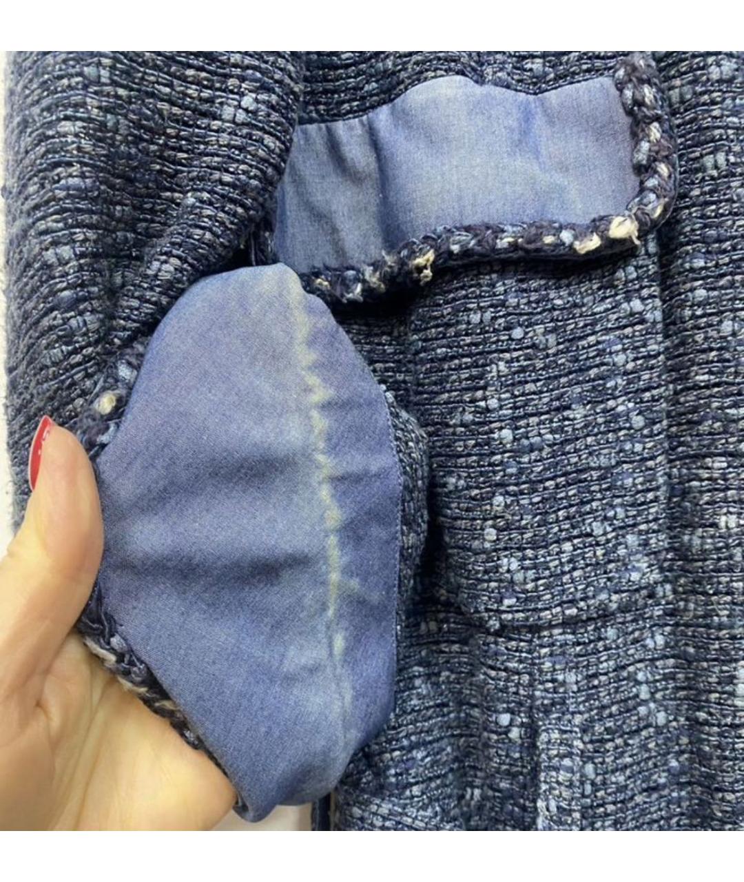 CHANEL Темно-синий твидовый жакет/пиджак, фото 7