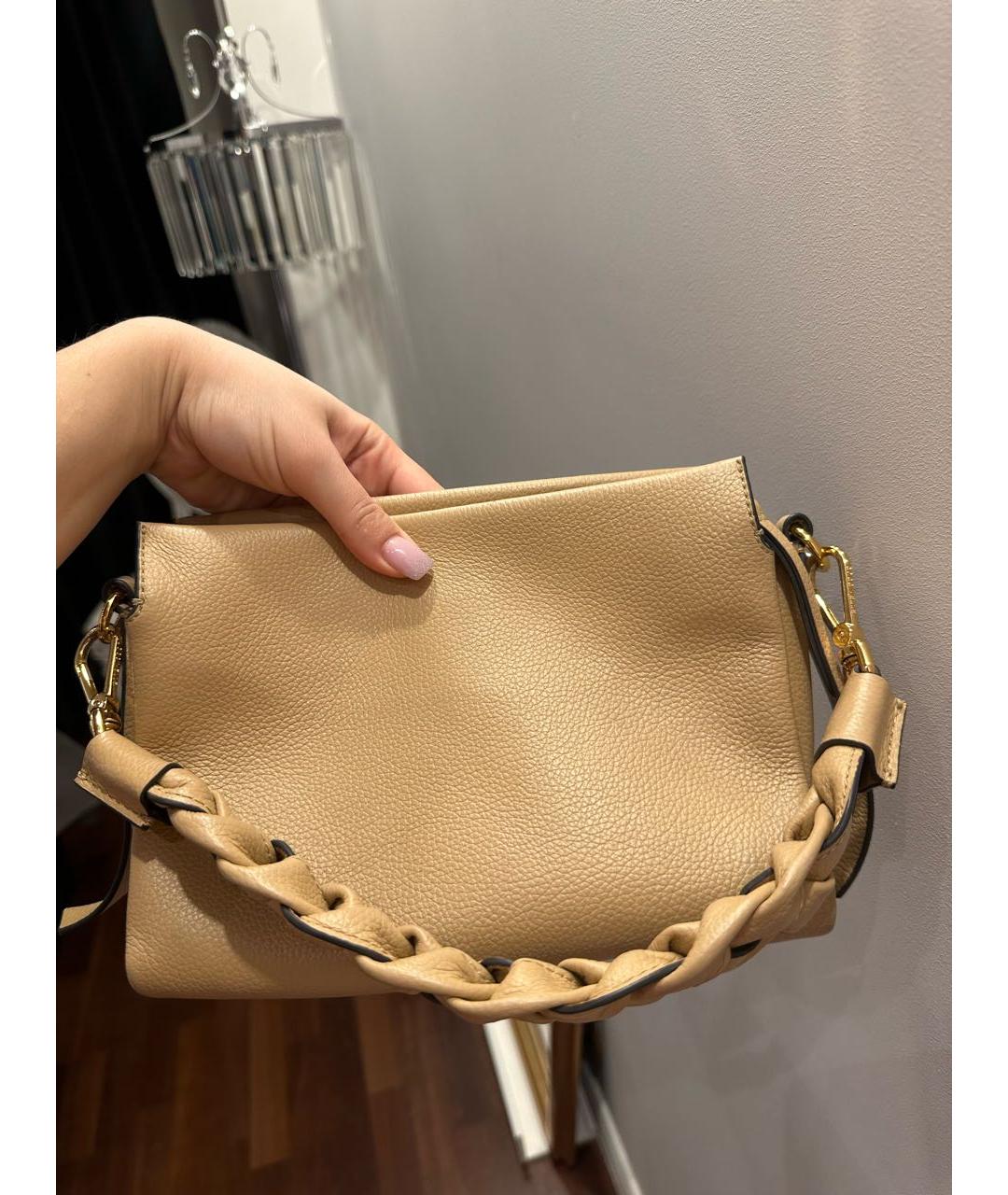 COCCINELLE Бежевая кожаная сумка с короткими ручками, фото 3