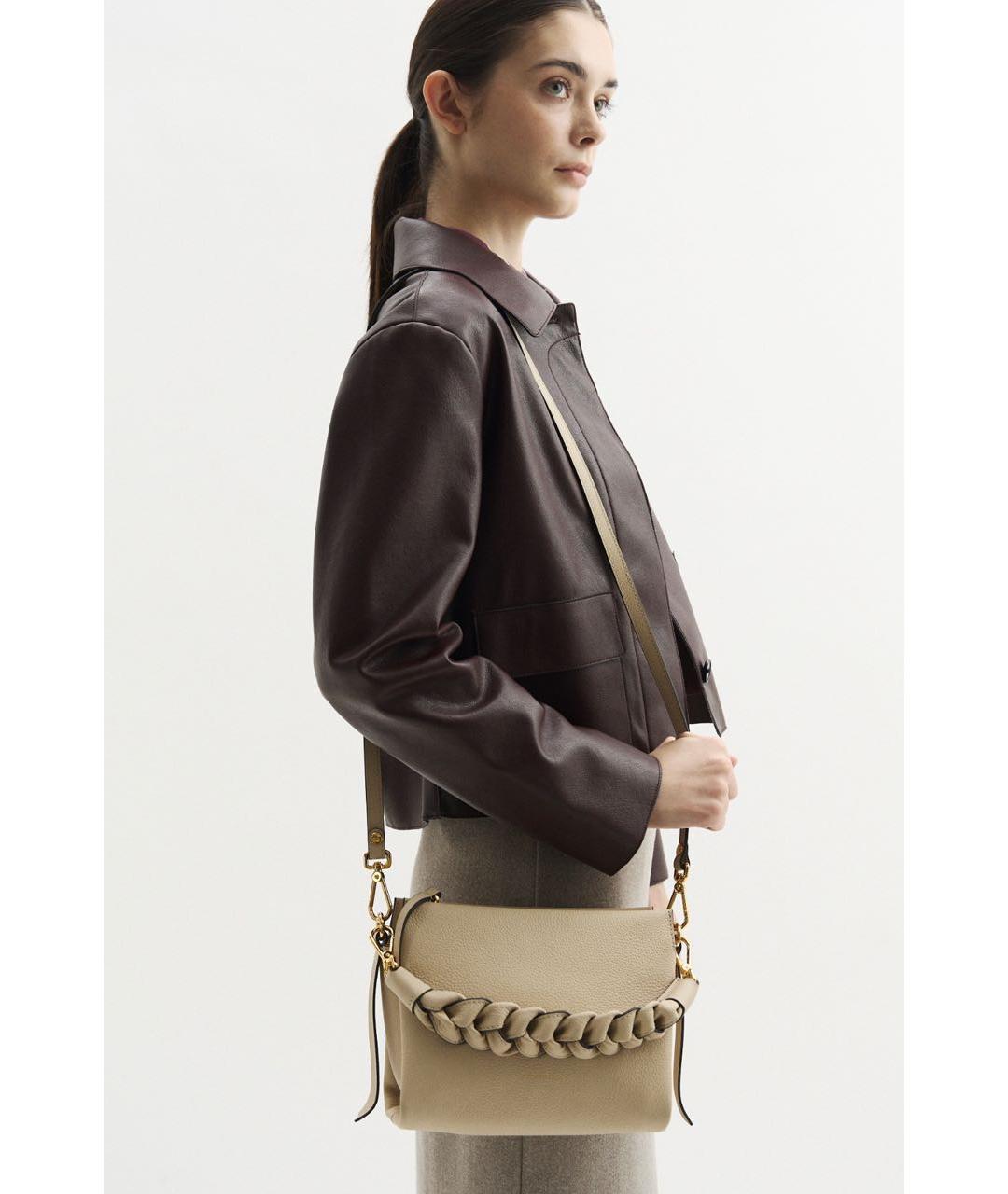 COCCINELLE Бежевая кожаная сумка с короткими ручками, фото 6