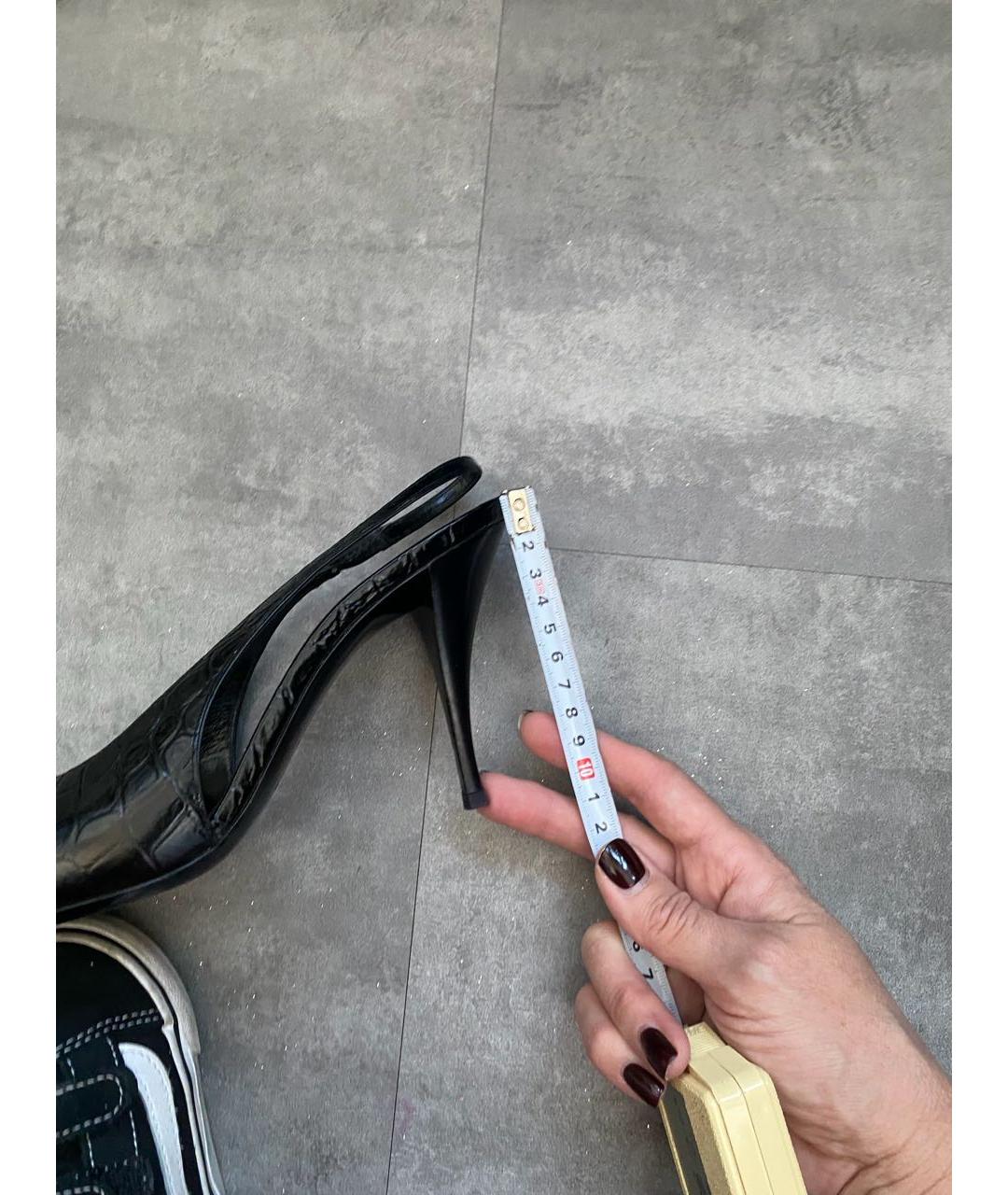 SAINT LAURENT Черные кожаные лодочки на низком каблуке, фото 4