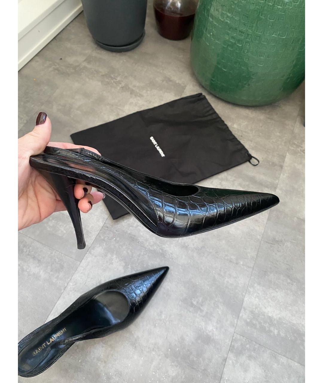 SAINT LAURENT Черные кожаные лодочки на низком каблуке, фото 8