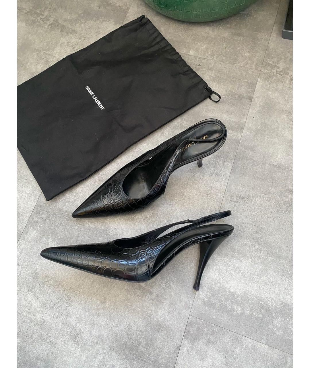 SAINT LAURENT Черные кожаные лодочки на низком каблуке, фото 9