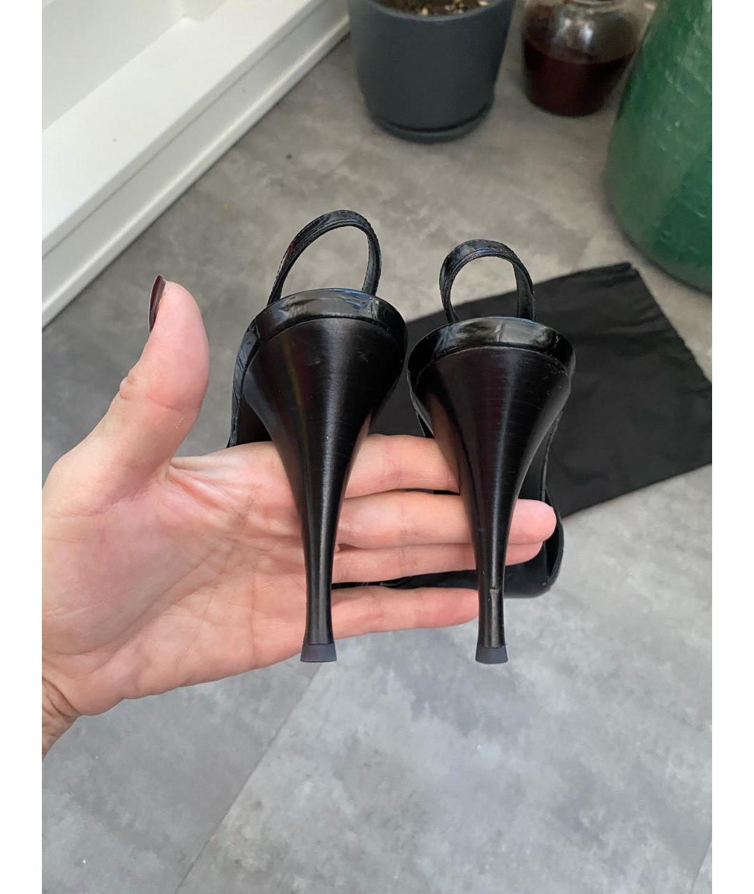 SAINT LAURENT Черные кожаные лодочки на низком каблуке, фото 2