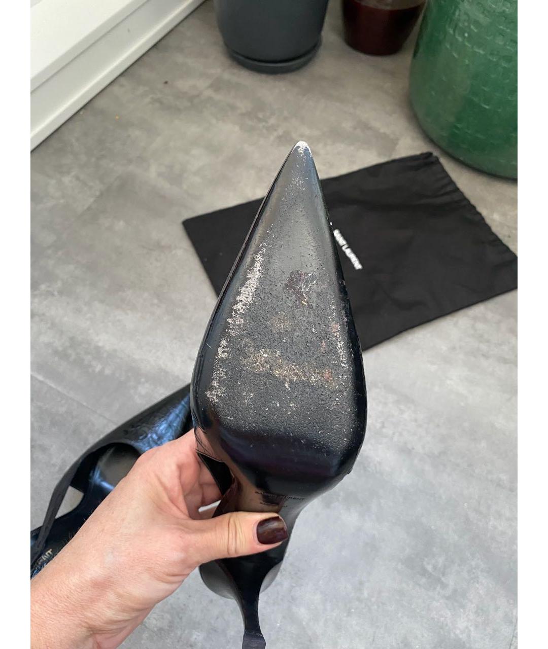 SAINT LAURENT Черные кожаные лодочки на низком каблуке, фото 5