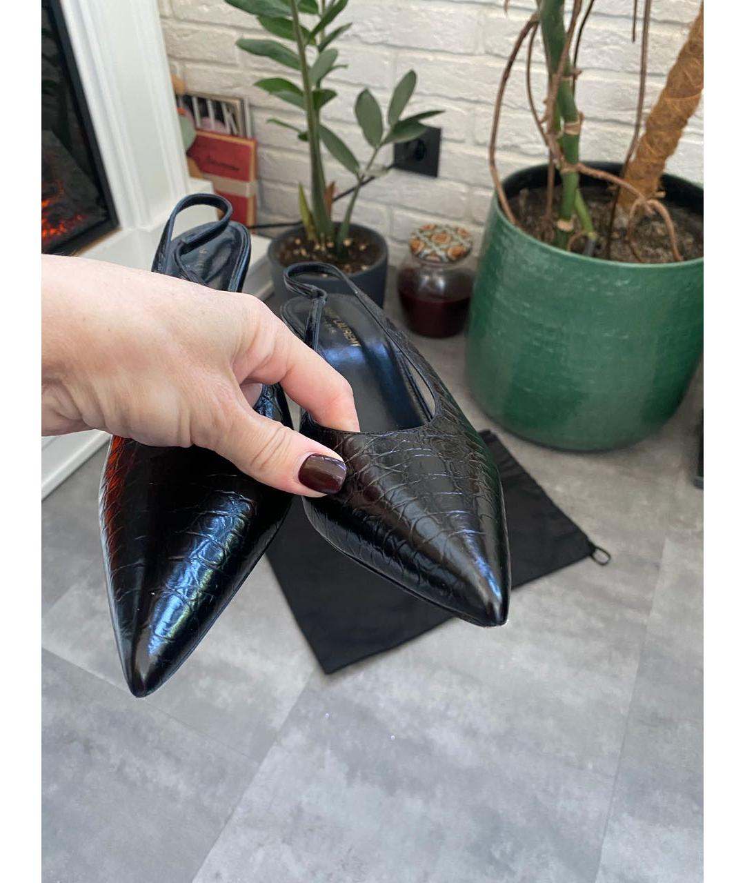 SAINT LAURENT Черные кожаные лодочки на низком каблуке, фото 6