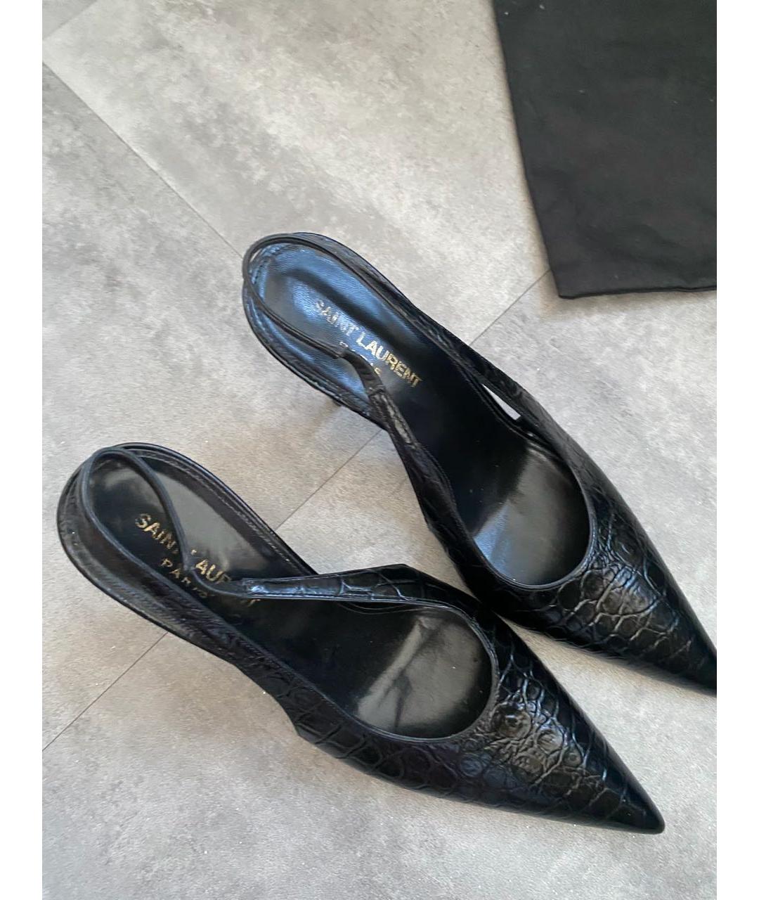 SAINT LAURENT Черные кожаные лодочки на низком каблуке, фото 7