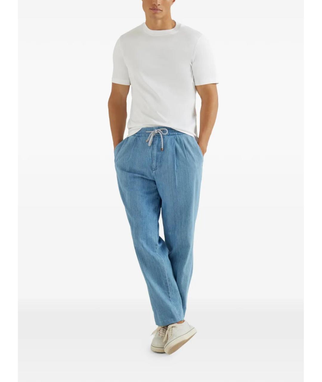 BRUNELLO CUCINELLI Голубые хлопковые прямые джинсы, фото 2