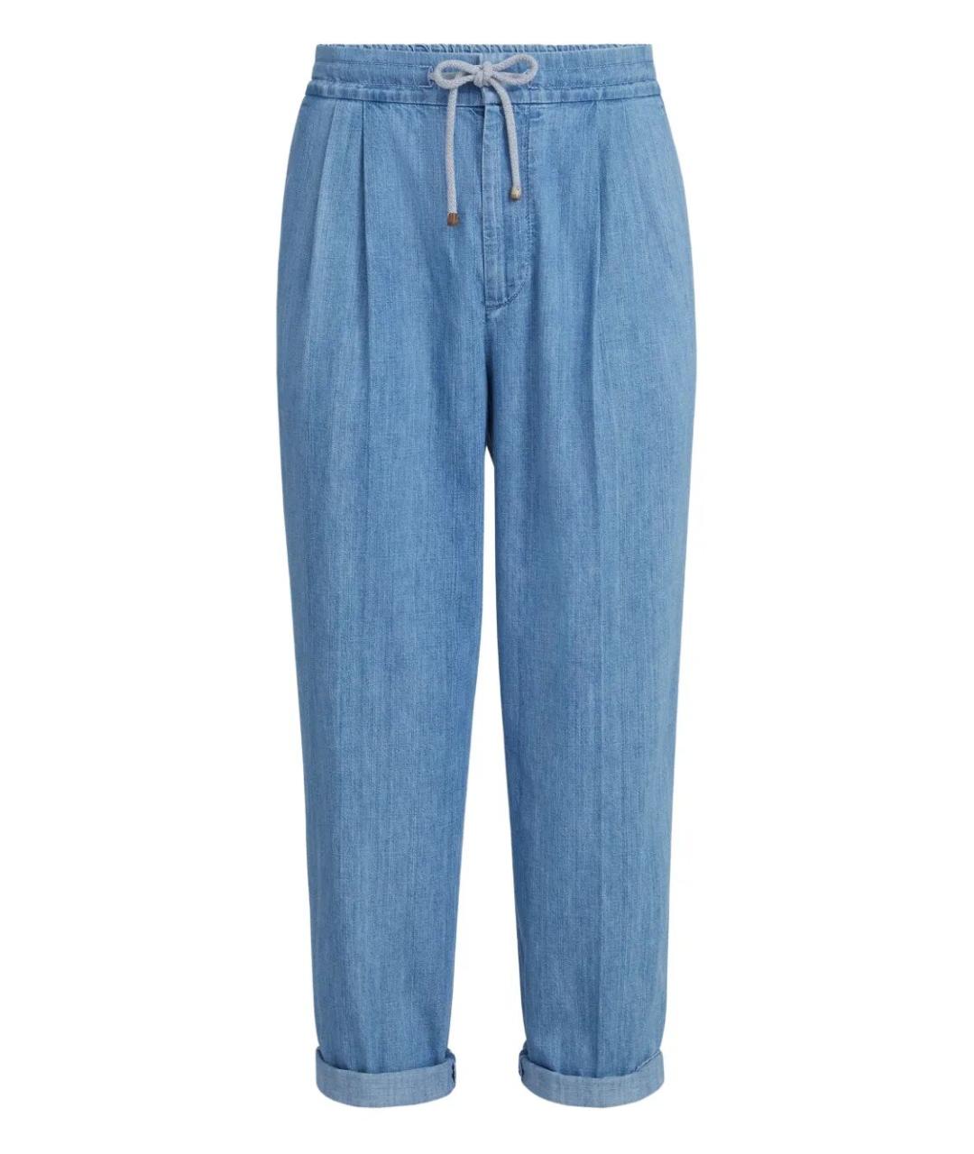 BRUNELLO CUCINELLI Голубые хлопковые прямые джинсы, фото 1