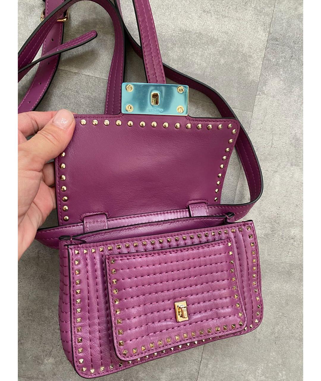VALENTINO Фиолетовая кожаная сумка через плечо, фото 4