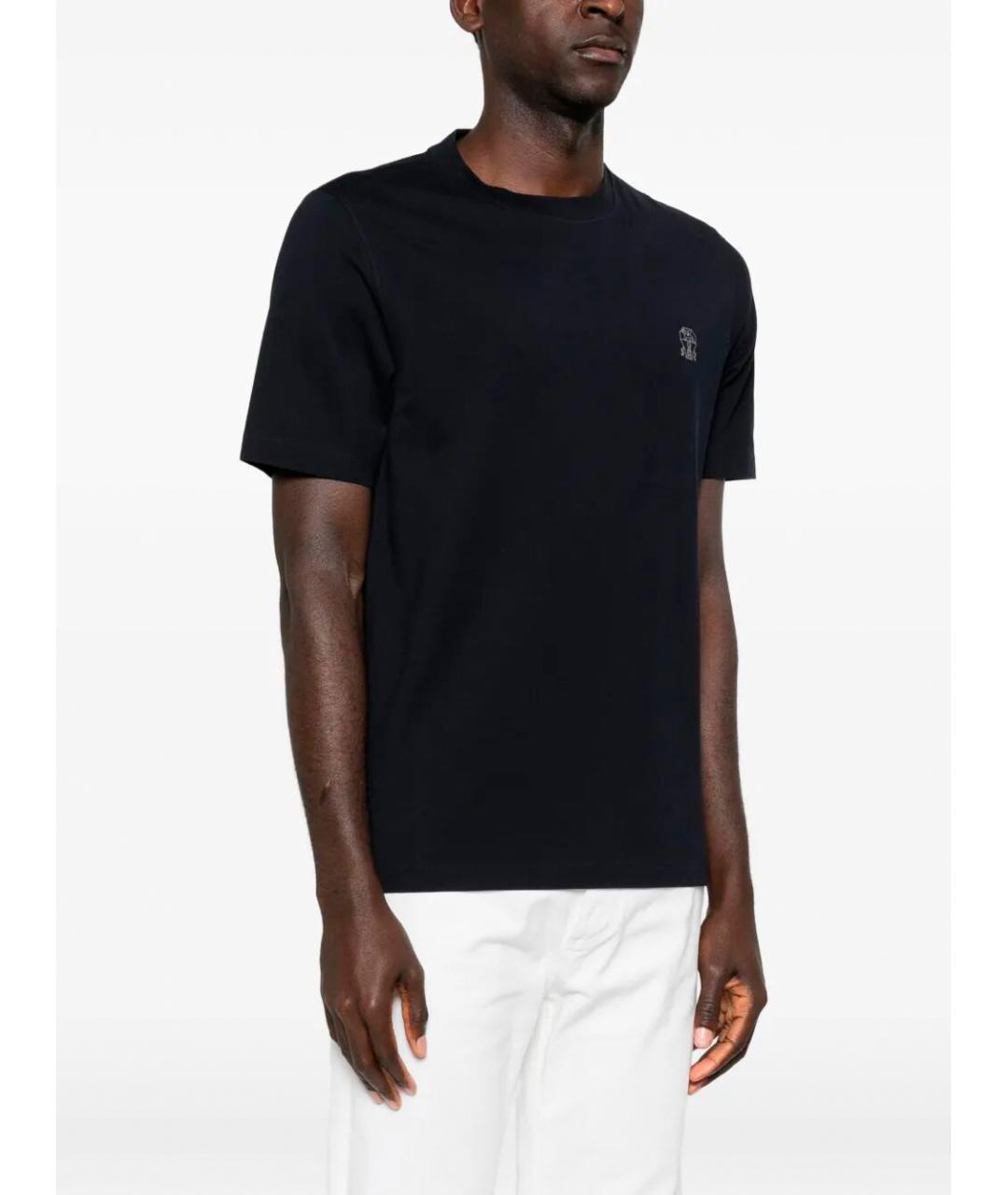 BRUNELLO CUCINELLI Темно-синяя хлопковая футболка, фото 5