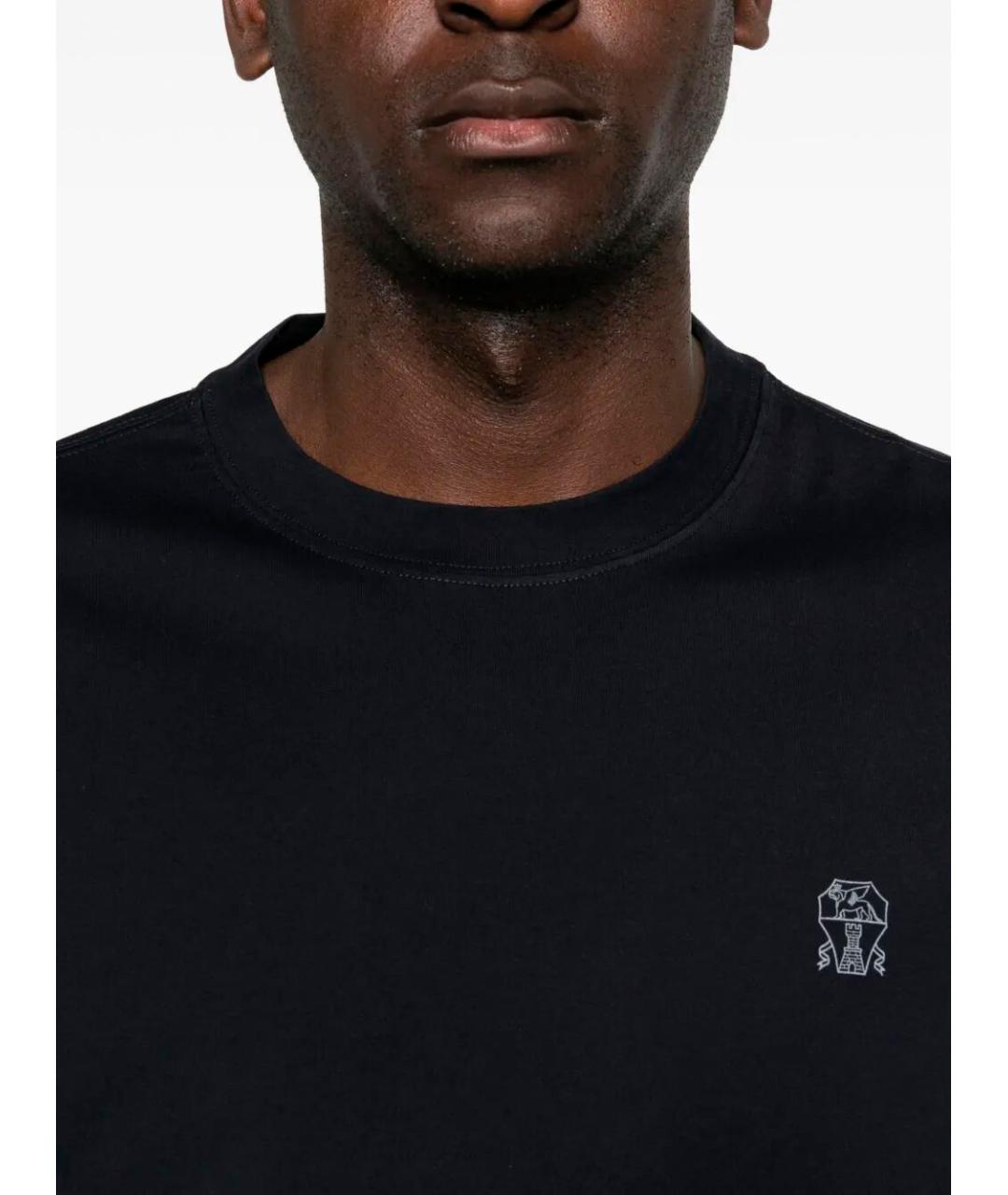 BRUNELLO CUCINELLI Темно-синяя хлопковая футболка, фото 4