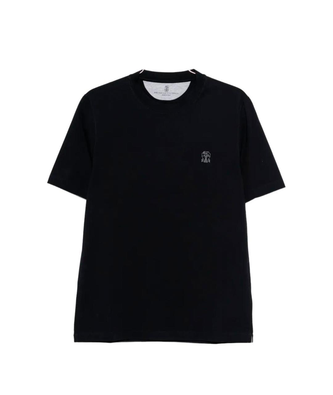 BRUNELLO CUCINELLI Темно-синяя хлопковая футболка, фото 1