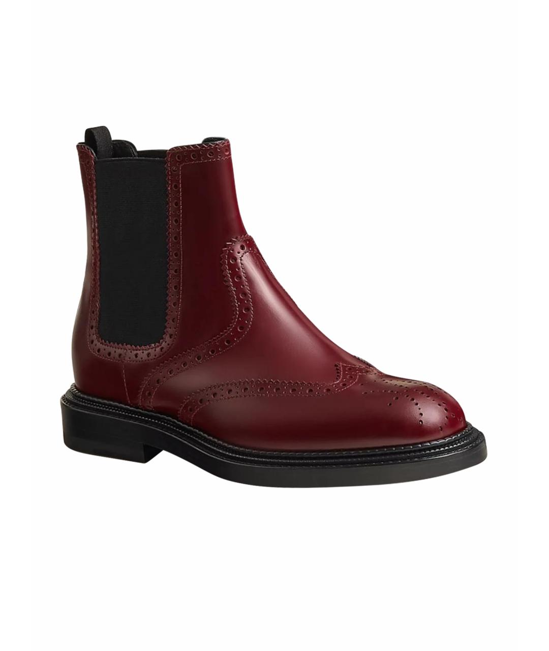 HERMES Бордовые кожаные ботинки, фото 1