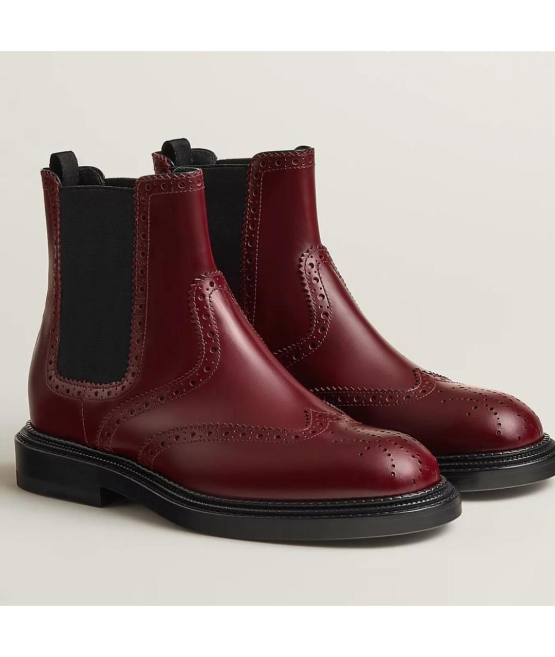 HERMES Бордовые кожаные ботинки, фото 3