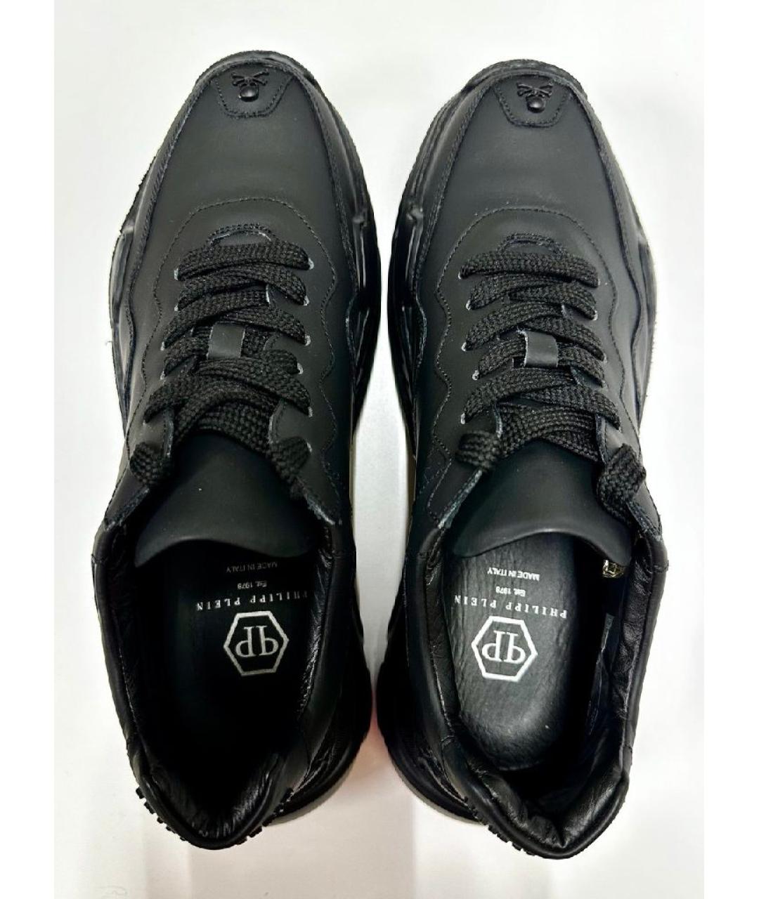 PHILIPP PLEIN Черные кожаные низкие кроссовки / кеды, фото 3