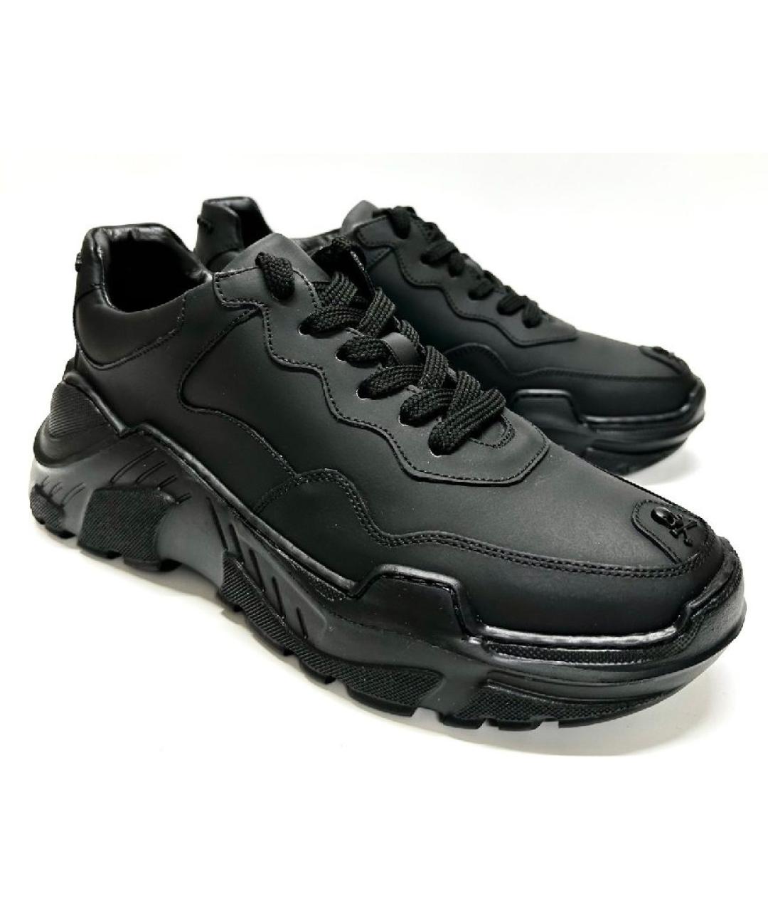 PHILIPP PLEIN Черные кожаные низкие кроссовки / кеды, фото 6