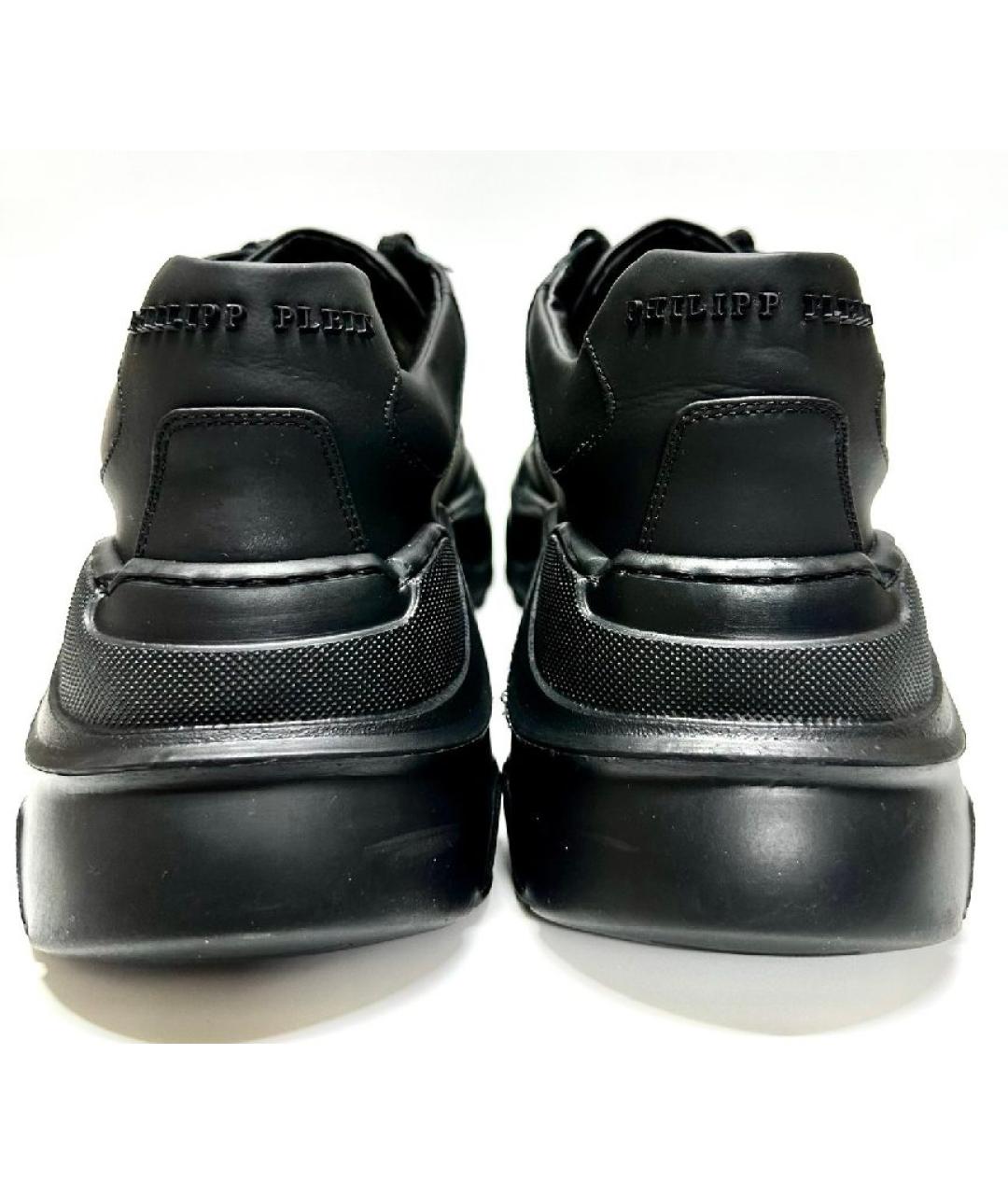 PHILIPP PLEIN Черные кожаные низкие кроссовки / кеды, фото 4