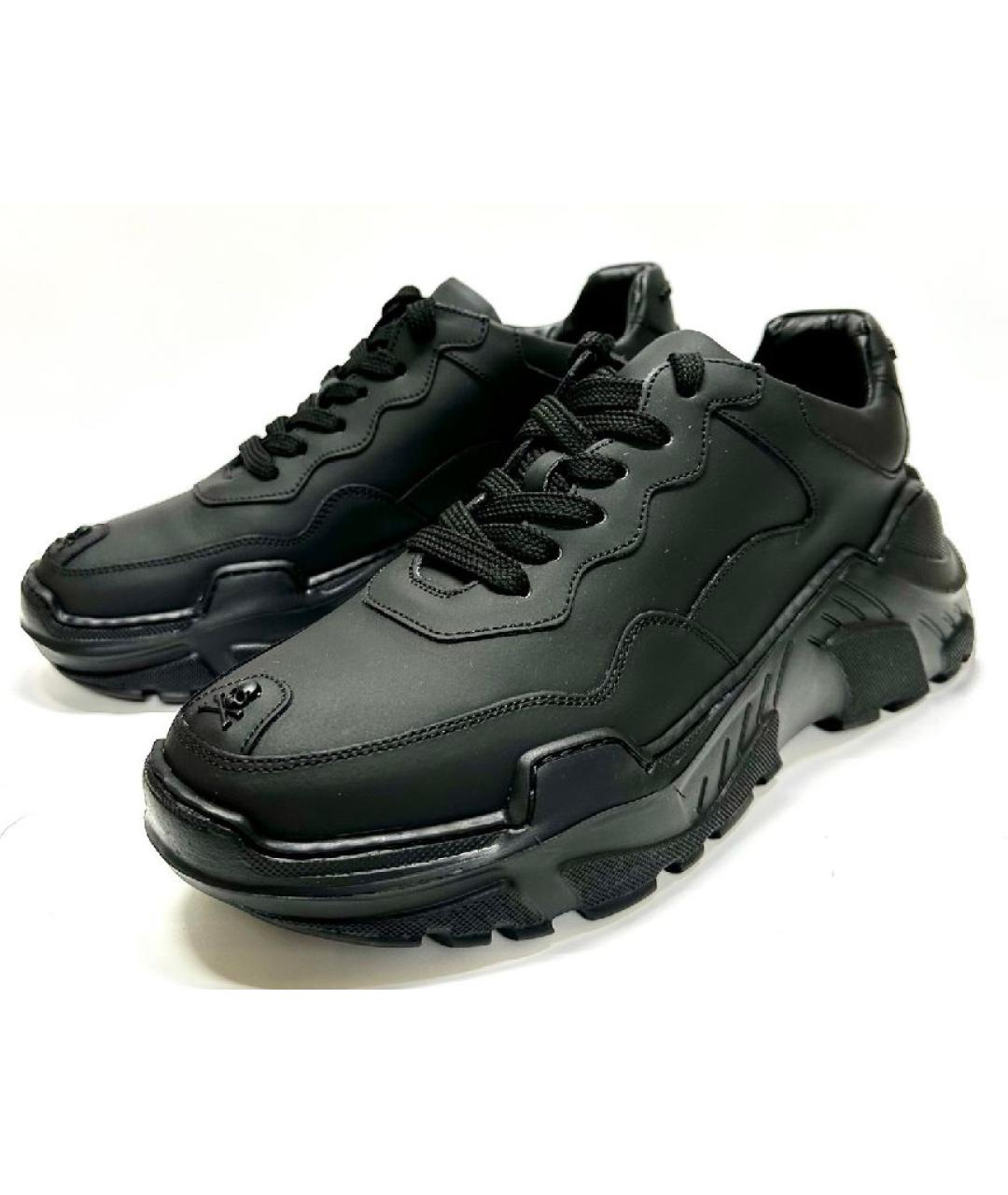 PHILIPP PLEIN Черные кожаные низкие кроссовки / кеды, фото 7