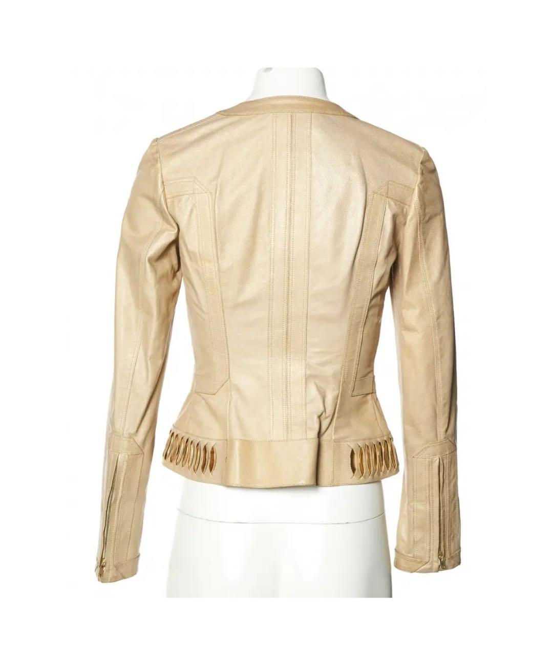 GUCCI Бежевый кожаный жакет/пиджак, фото 2