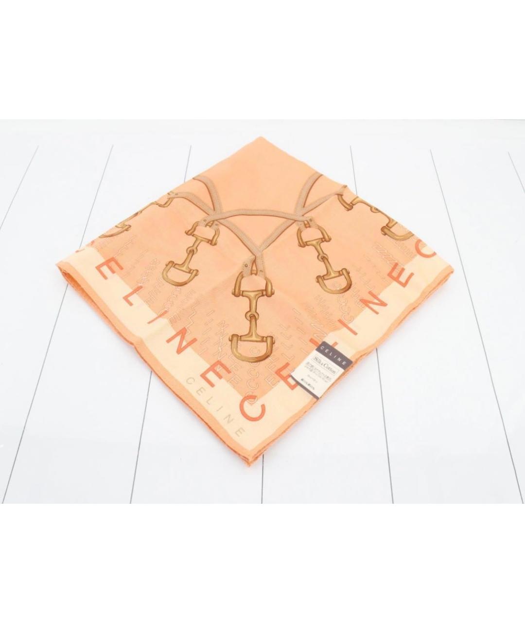 CELINE Коралловый шелковый платок, фото 8