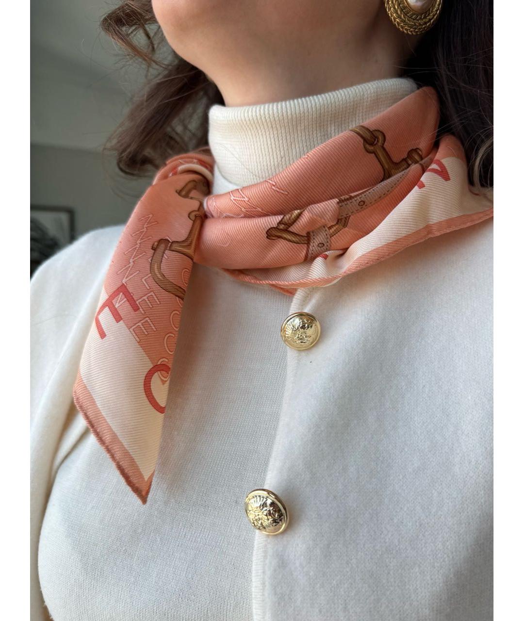 CELINE Коралловый шелковый платок, фото 7