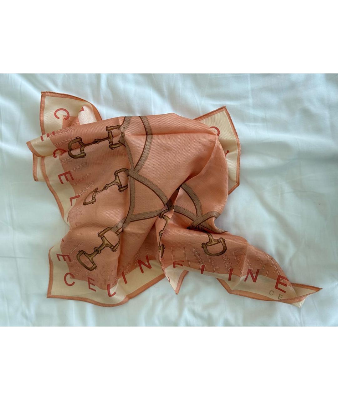 CELINE Коралловый шелковый платок, фото 4