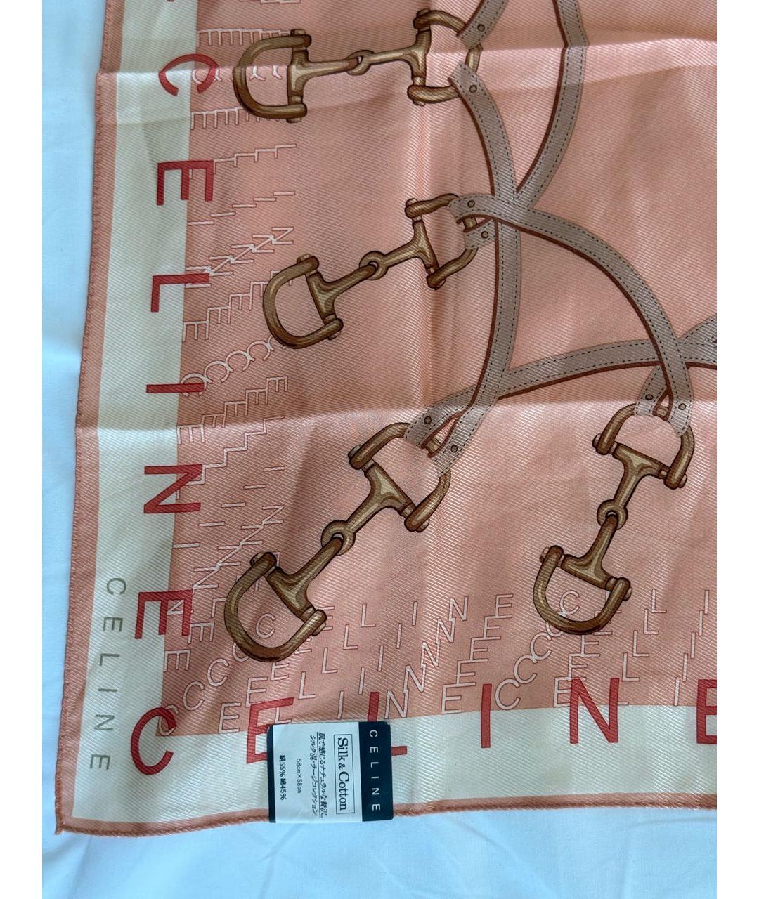 CELINE Коралловый шелковый платок, фото 2