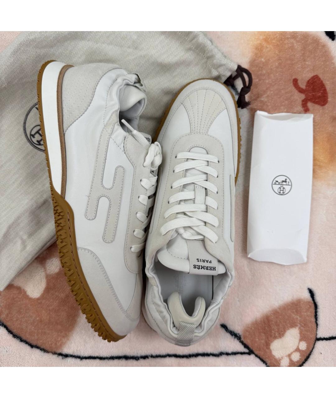HERMES Белые кожаные кроссовки, фото 7