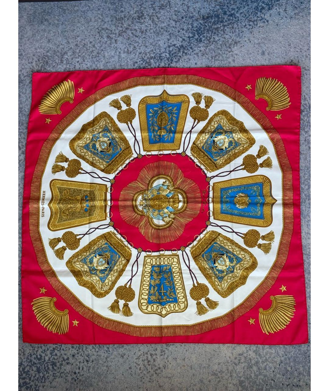 HERMES Красный шелковый платок, фото 9