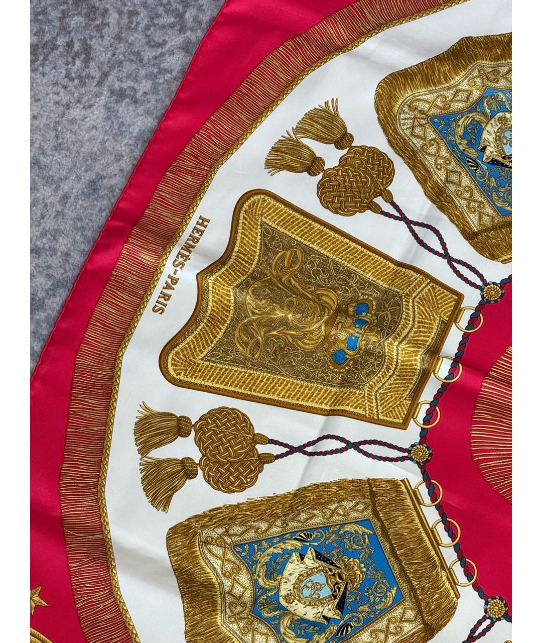 HERMES Красный шелковый платок, фото 7