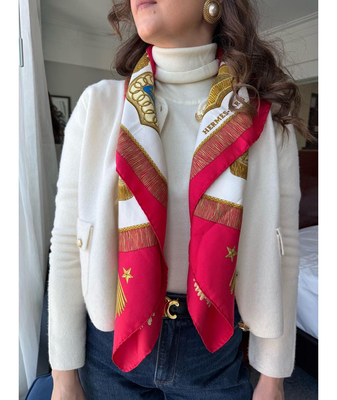 HERMES Красный шелковый платок, фото 4