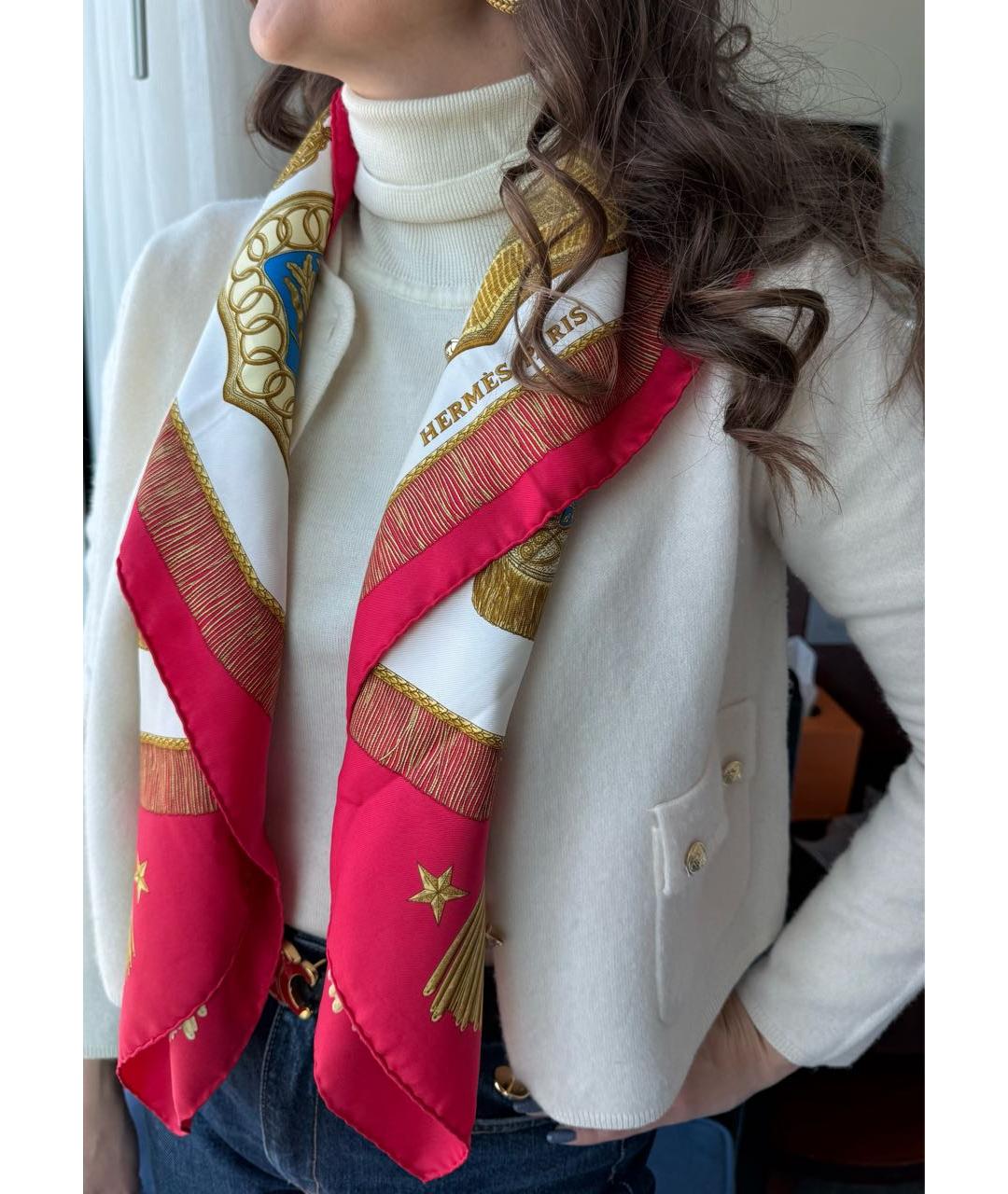 HERMES Красный шелковый платок, фото 5