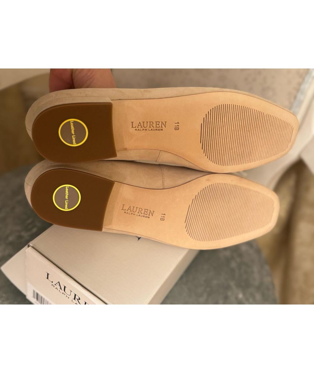 RALPH LAUREN Бежевые замшевые балетки, фото 6