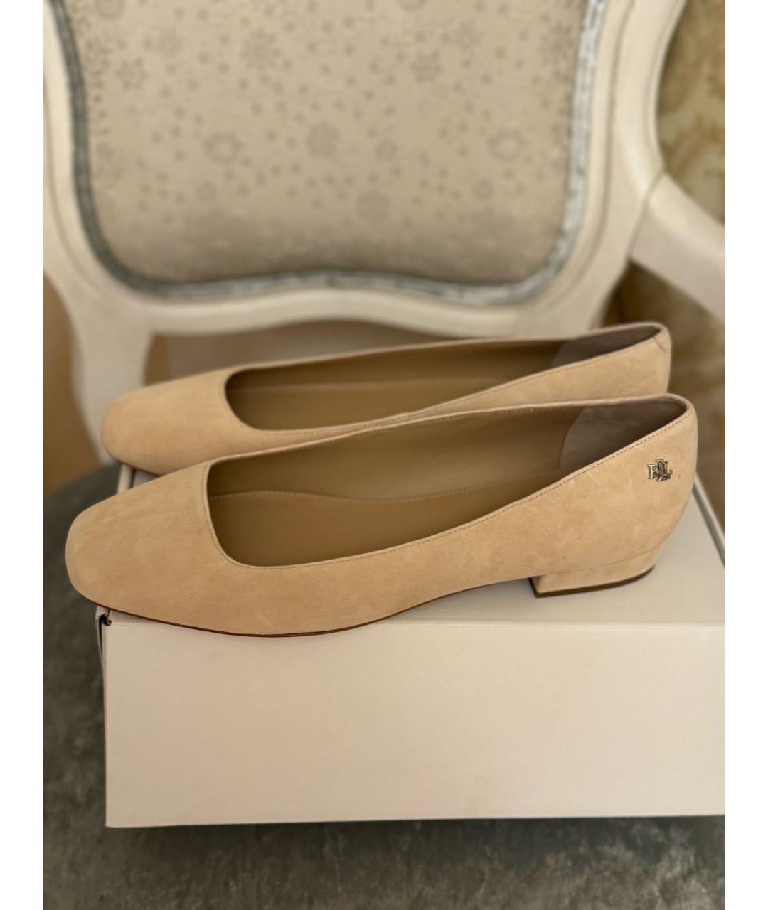 RALPH LAUREN Бежевые замшевые балетки, фото 7