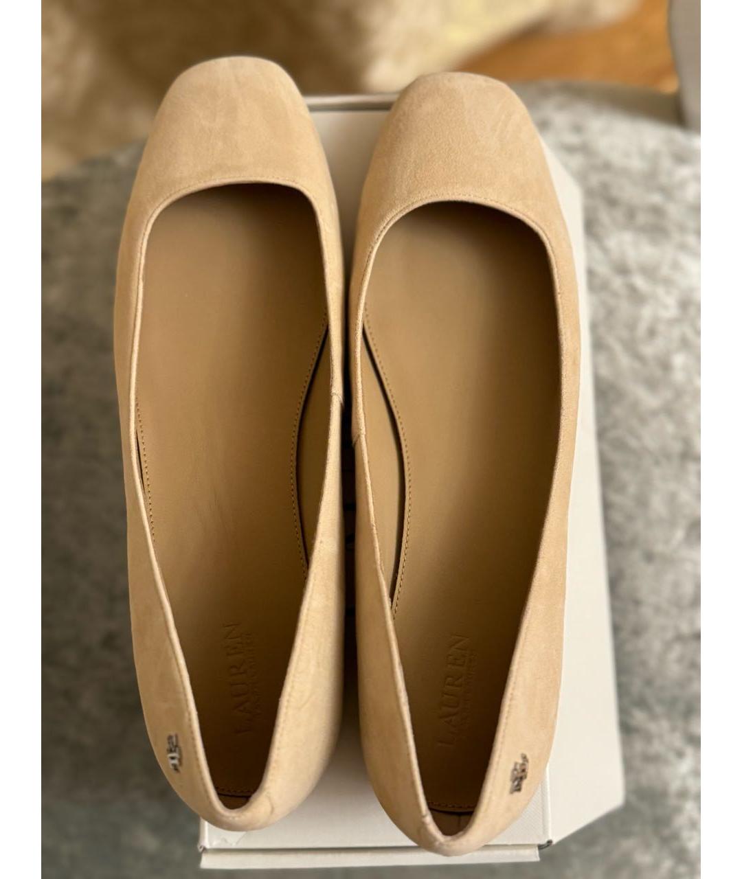 RALPH LAUREN Бежевые замшевые балетки, фото 3