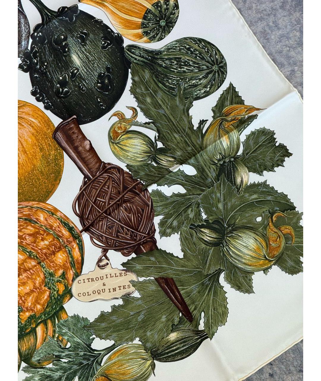 HERMES Белый шелковый платок, фото 2