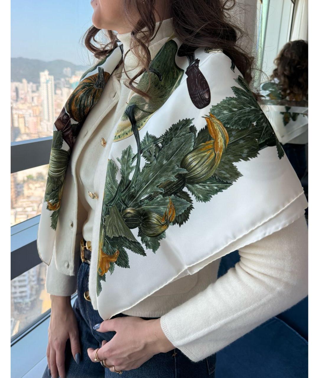 HERMES Белый шелковый платок, фото 7