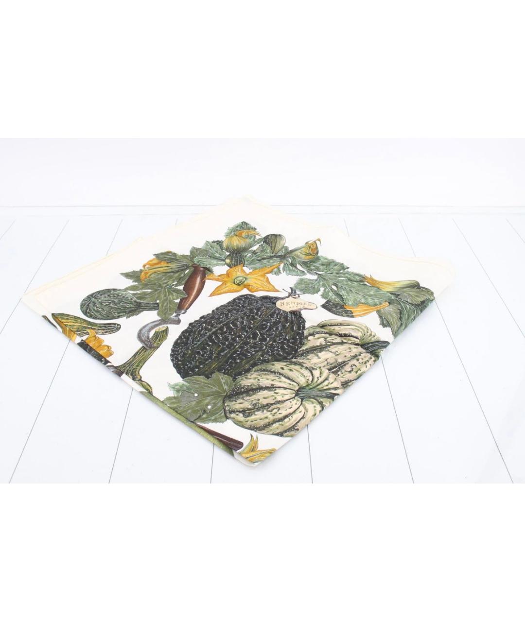 HERMES Белый шелковый платок, фото 8