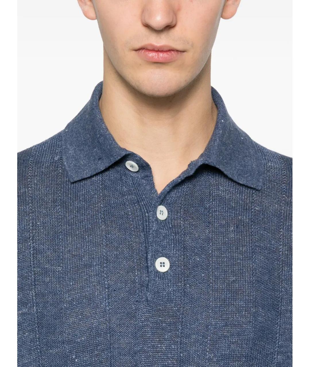 BRUNELLO CUCINELLI Синее поло с коротким рукавом, фото 4
