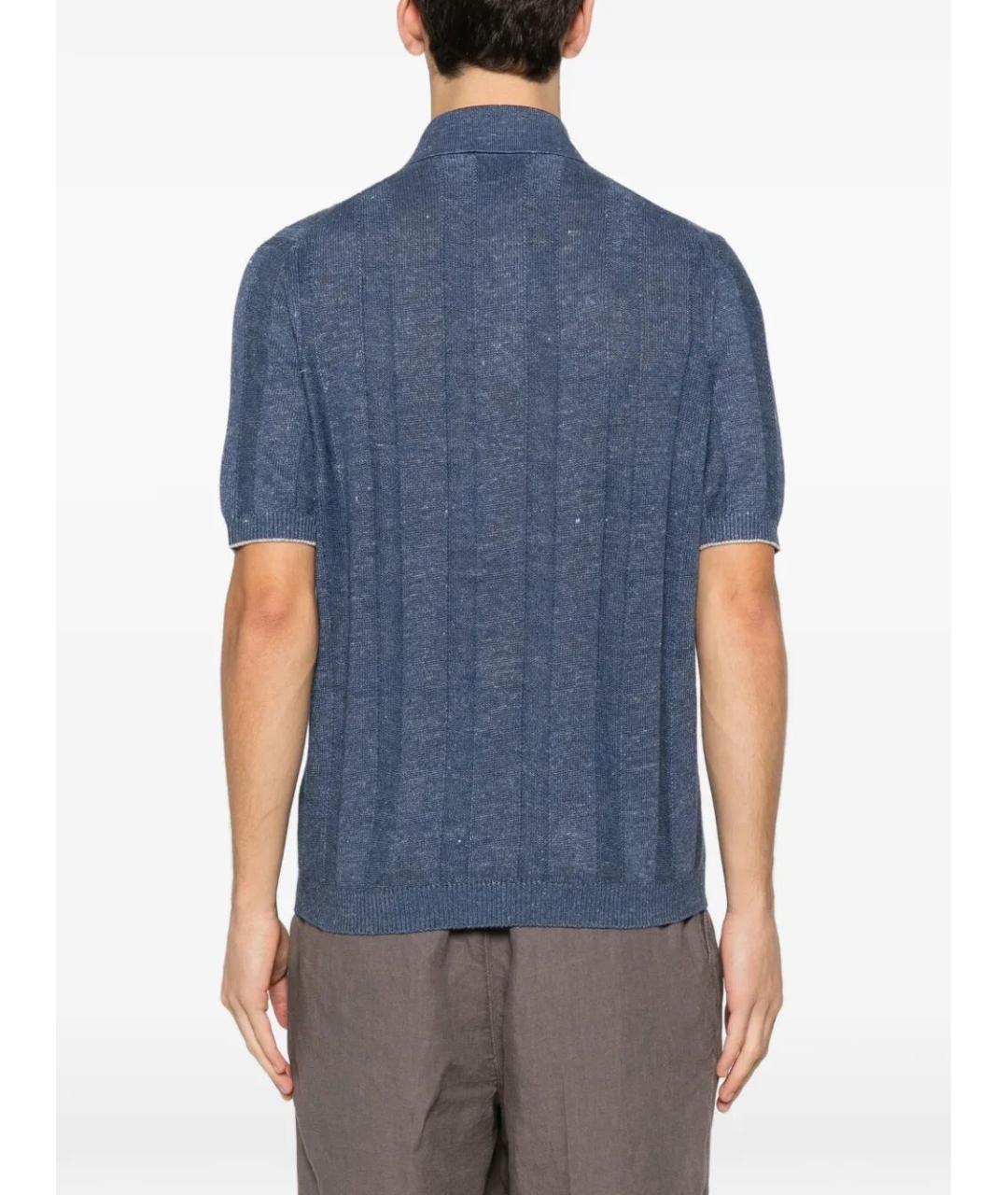 BRUNELLO CUCINELLI Синее поло с коротким рукавом, фото 3