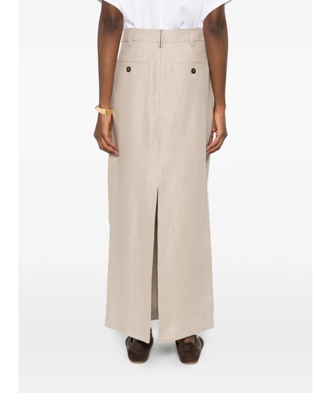 BRUNELLO CUCINELLI Бежевая льняная юбка макси, фото 3