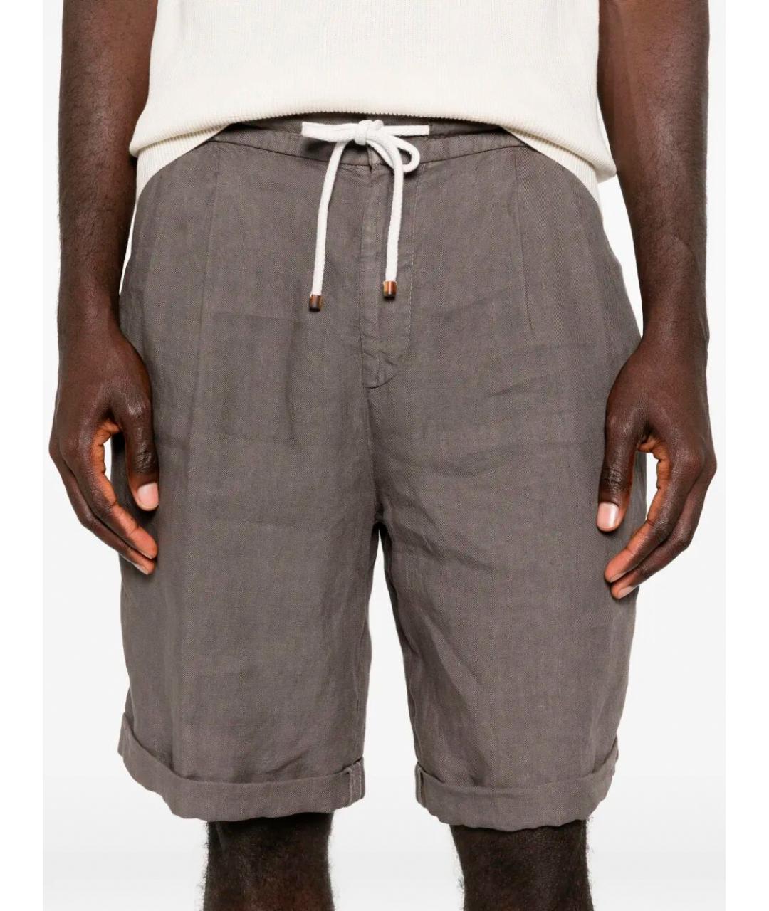 BRUNELLO CUCINELLI Коричневые льняные шорты, фото 3