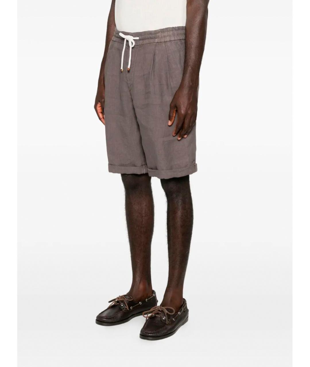 BRUNELLO CUCINELLI Коричневые льняные шорты, фото 4
