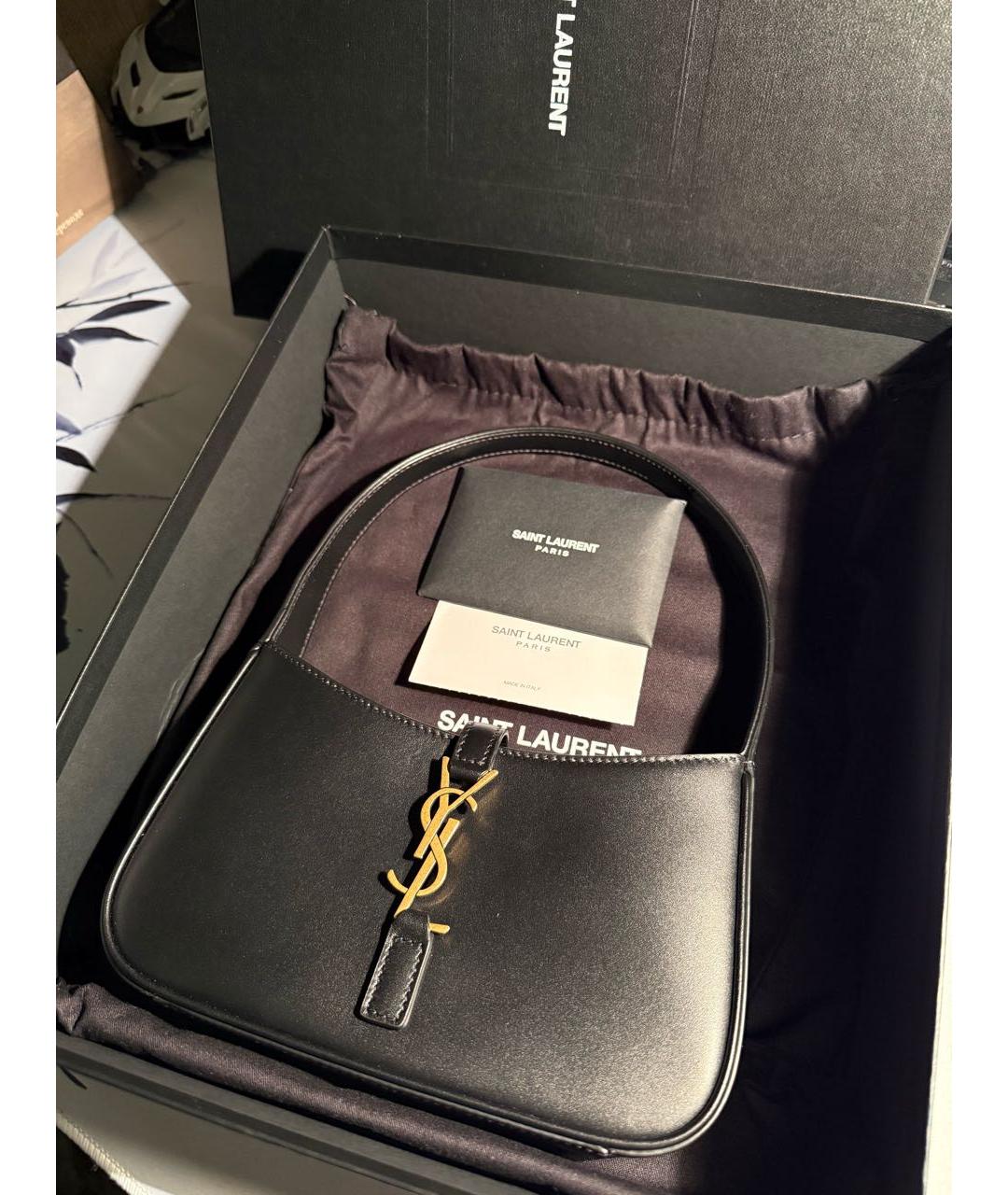 SAINT LAURENT Черная кожаная сумка с короткими ручками, фото 4