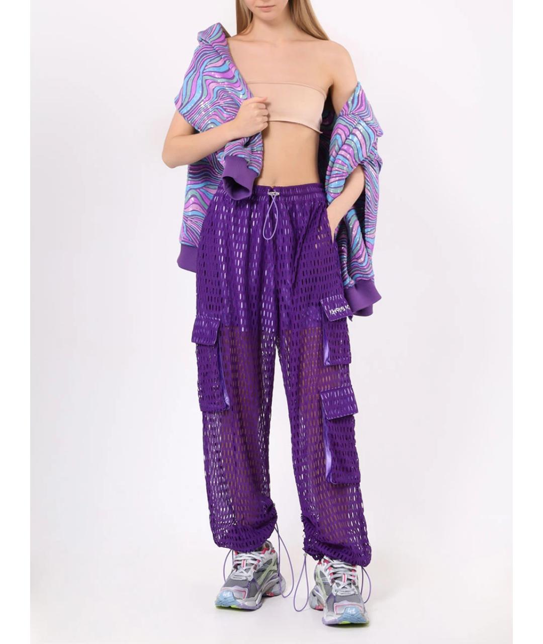 KHRISJOY Фиолетовые полиамидовые брюки широкие, фото 2