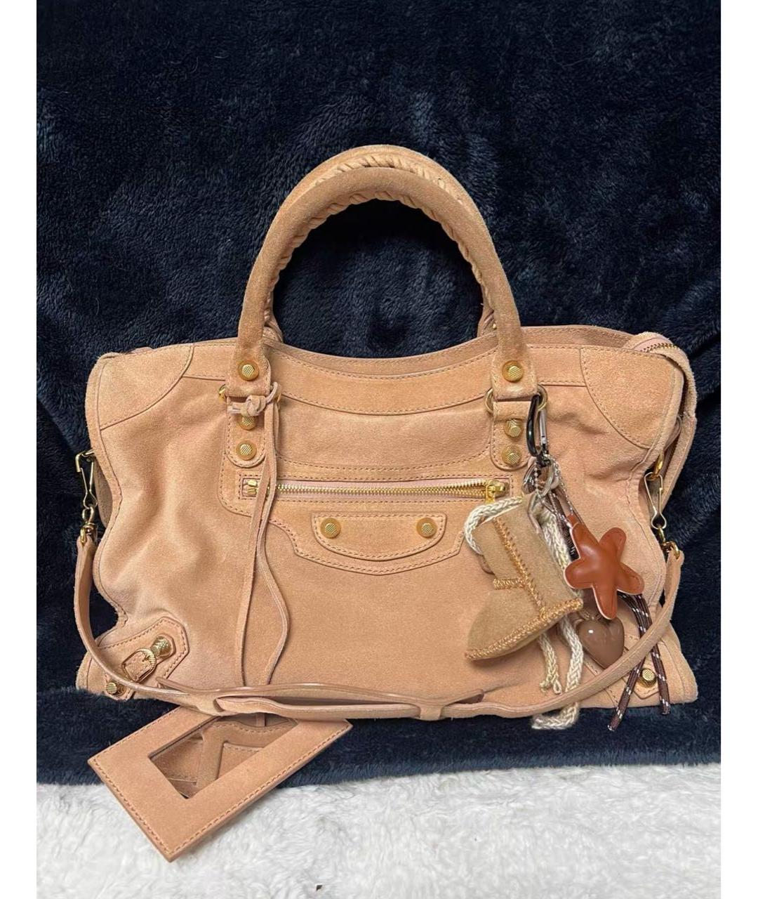 BALENCIAGA Бежевая замшевая сумка с короткими ручками, фото 2