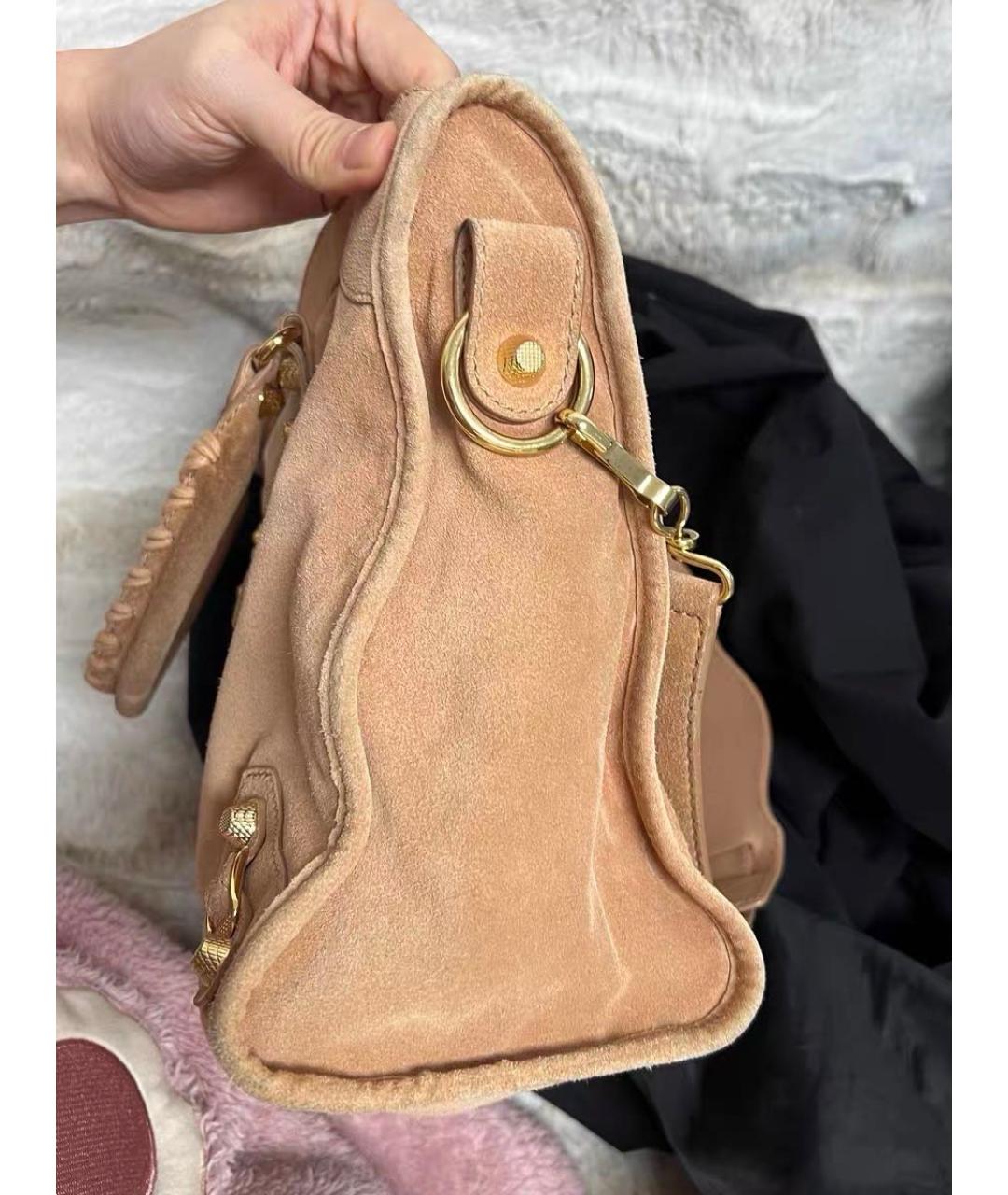 BALENCIAGA Бежевая замшевая сумка с короткими ручками, фото 8