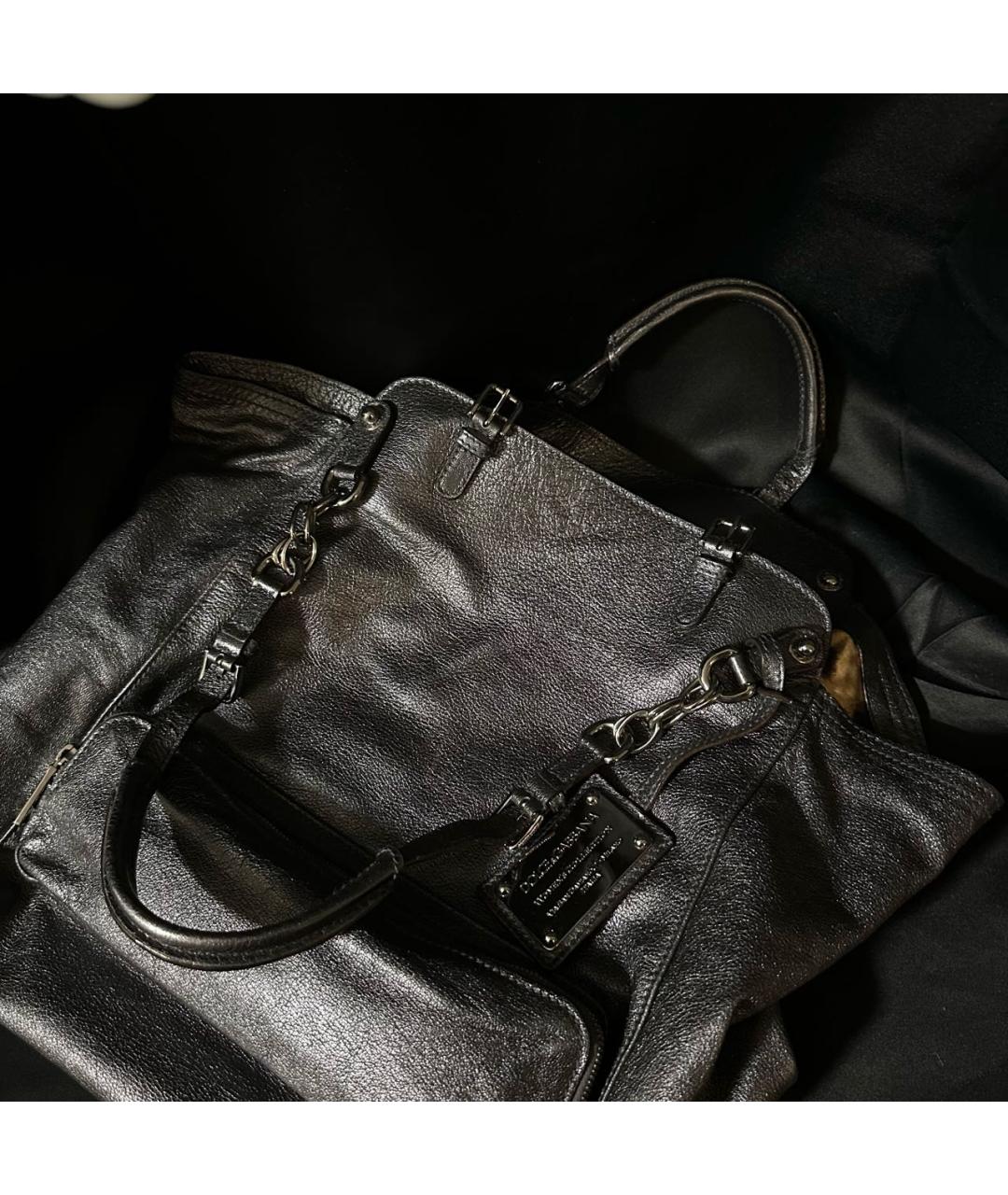 DOLCE&GABBANA Серебряная кожаная сумка с короткими ручками, фото 5